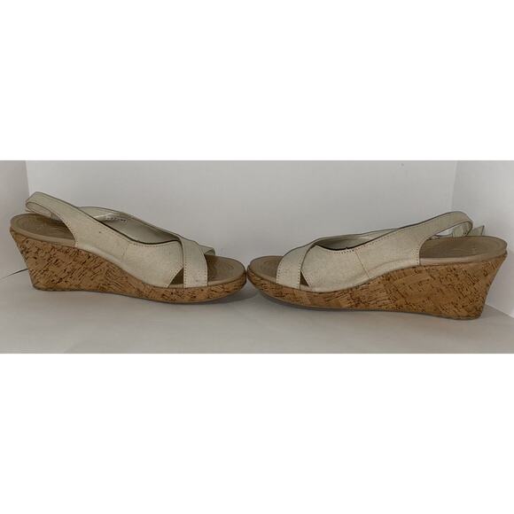 Crocs Womens Leigh Slingback Wedge Sandals Natural Canvas Sz 10 - Picture 6 of 7